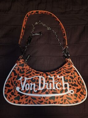 NWOT $81 Von Dutch Orange Leopard Print Shoulder Bag